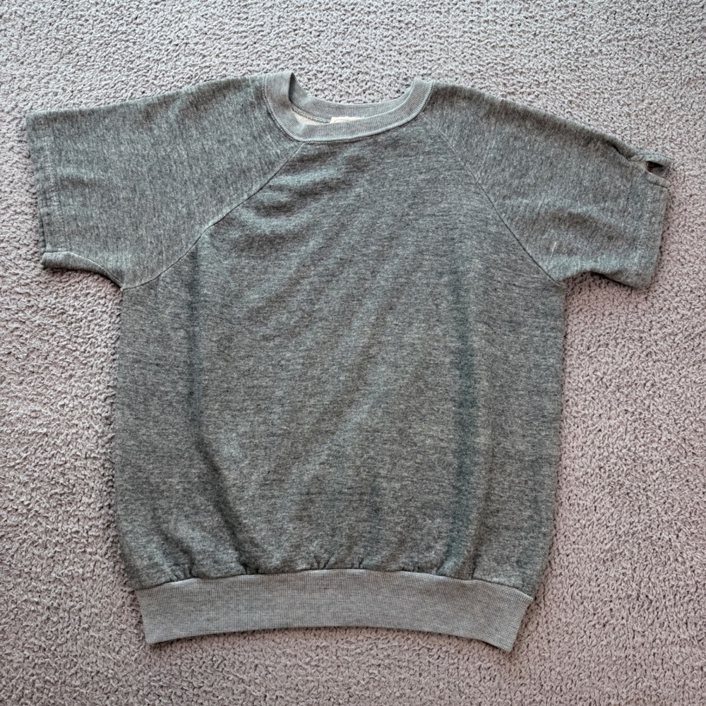 Vintage 70s Oakbrook Short Sleeve Sweatshirt USA Raglan Heather Gray Athletic XL